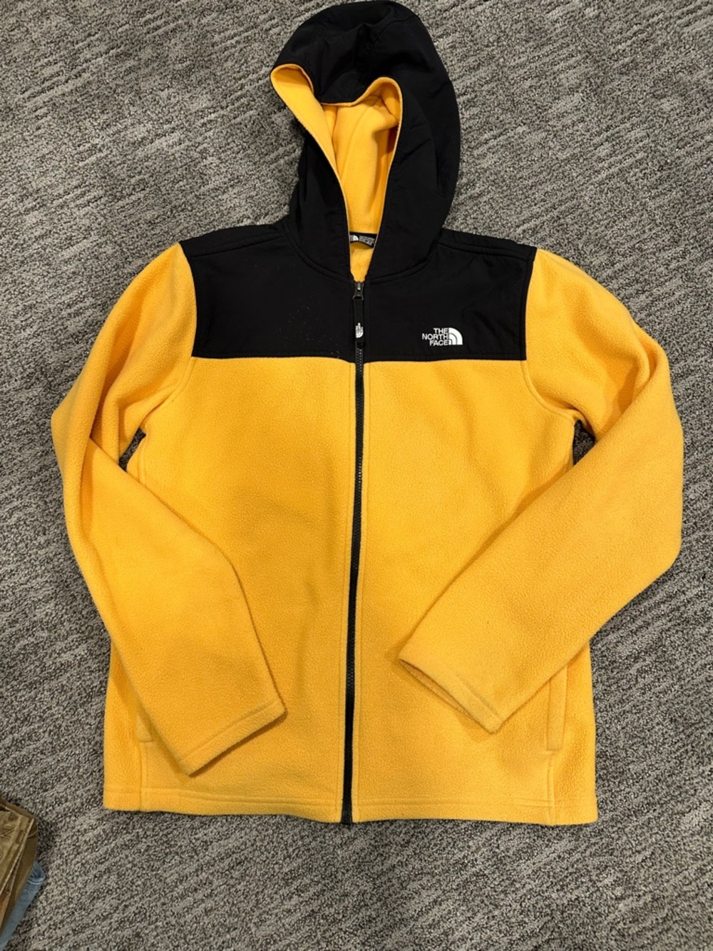 The North Face Yellow and Black Hooded Fleece Jacket